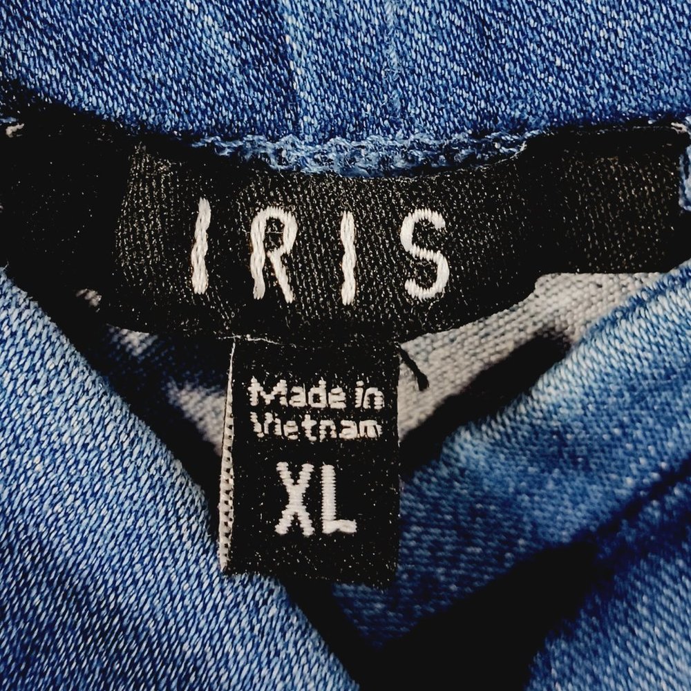 Iris, Denim, Y2K Cut Out Mini Dress, Stretch Denim, Tag Says XL, but is M-L - Picture 2 of 13
